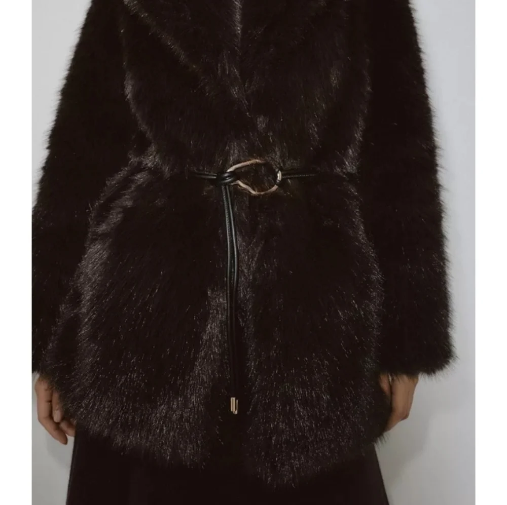 ZARA Women's Faux Fur Coat with Belt(Brown, US XS, S, M,L/EUR XS, S, M, L) - Picture 4 of 15